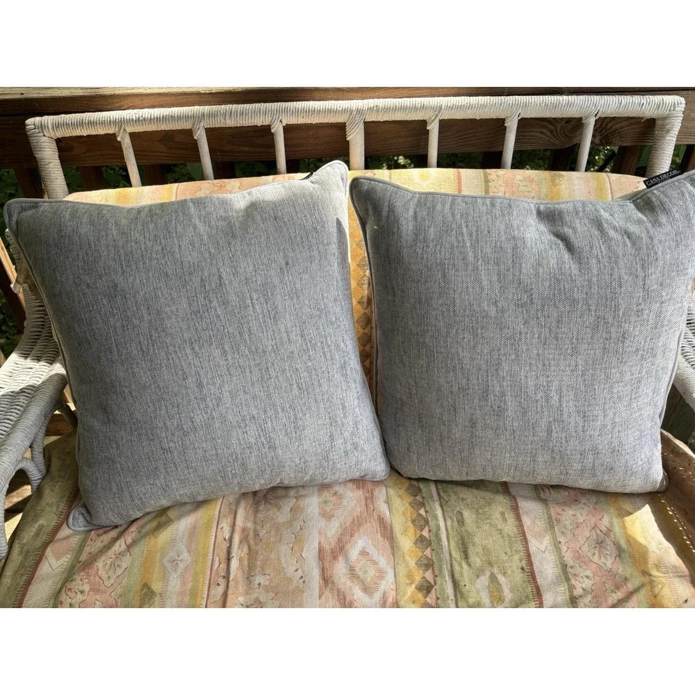 Casa Decor Velvet Pillows Set of 2 Gray Blue 18x18 Design On One Side